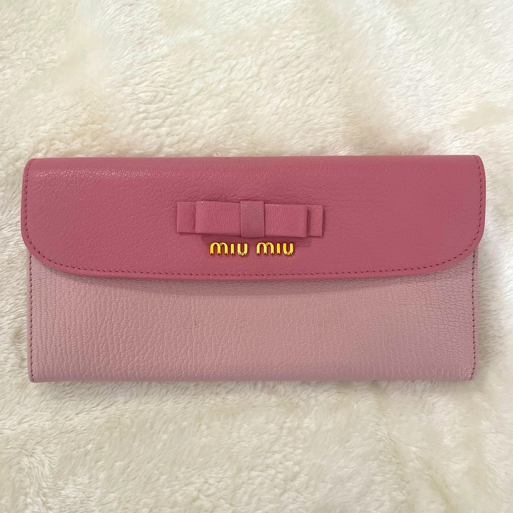 Miu Miu Madras Goatskin ROSA GEMMA Rose Pink Long Wallet + COA